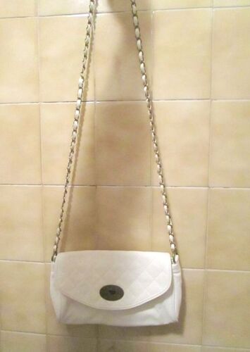 Sac à bandoulière blanc avec fermoir bronze, lanière tressée, marque JPS, jamais porté