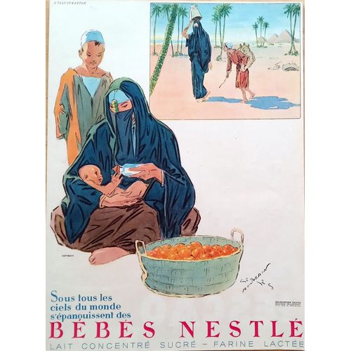 Lot 3 Affiches Publicité Ancienne Couleur Années 30 : Bébés Nestlé Maghreb Asie Arctique Bourdin (Vintage French Advertising)