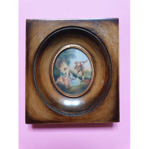 Peinture Miniature Dans Son Cadre En Noyer, Fin Xixè