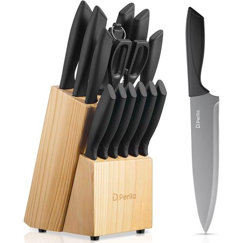Kalanka-Couteau Cuisine, 15 Pièces Bloc Couteaux Cuisine En Acier Inoxydable, Ensemble De Couteaux Professionnels Avec Bloc Couteaux En Bois, Super Aiguisé