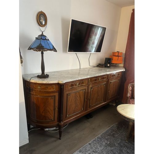 Enfilade Française Style Lois Xvi En Bois De Roi Garni De Bronze Doré Et Plateau En Marbre De Demilune.