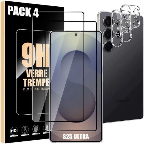2 Verres Trempés Ecran et 2 Vitres Objectif Arrière pour Samsung Galaxy S25 Ultra - Protection Antichoc - E.F.Connection