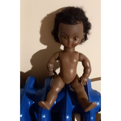 Petite Poupee Vintage Bella - 24cm Env. ,Peau Marron ,Cheveux Noirs - Made In France ,Breveté