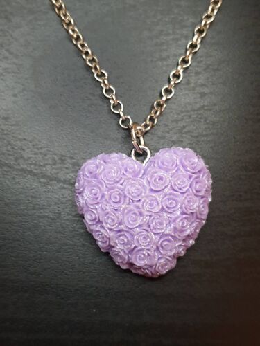 Collier "C?ur Fleurs" Violet En Acier Inoxydable