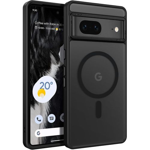 CAUC-Coque Magnétique pour Google Pixel 7, Compatible avec MagSafe, Etui Translucide Mat Arrière Housse Fine Protection Caméra Dos Antichoc Anti-Rayures Case pour Google Pixel 7, Noir