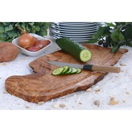 Planche À Découper « Two In One » Longueur Env. 36-39 Cm Avec Rainure À Jus, Sans Manche En Bois D'Olivier