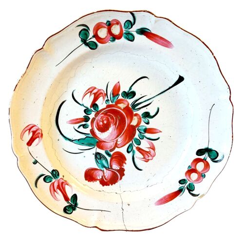Une Assiettes Les Islettes À Décor De Rose, Xix Ème, 19 Ème Siècle, Faience. Art