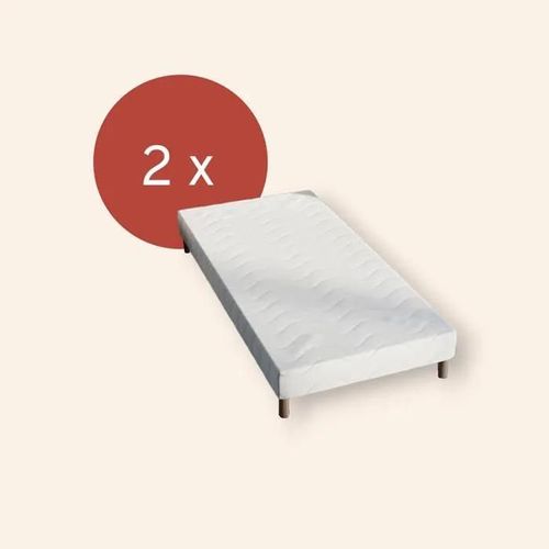 2 Sommier Tapissier 90x190 Cm - Umberto Ravelli - Blanc - 11 Lattes En Bois Massif - 4 Pieds Offerts