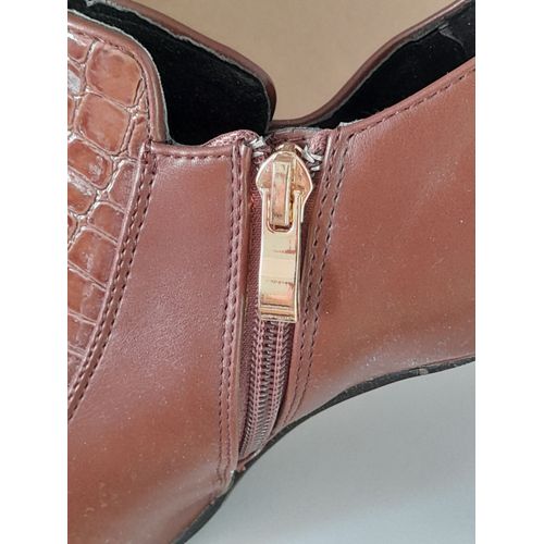 Bottillons Cuir Simili Croco Marron Fermeture Eclair Talons 10 Cm Taille 41