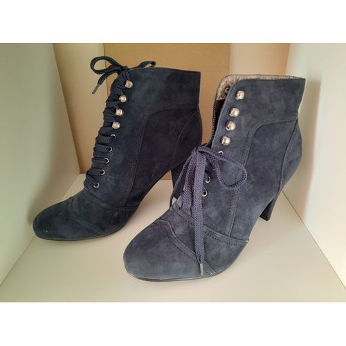 Bottillons Bleus Suedine Lacets Talons 9,5 Cm Taille 41