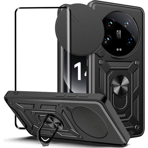 Coque Heavy Duty Pour Xiaomi 14 Ultra + Protection Écran En Verre Trempé Hd 9h+ Protection Caméra,Double Couche Armure Militaire Magnétique Antichoc Bumper,Noir,Jljs