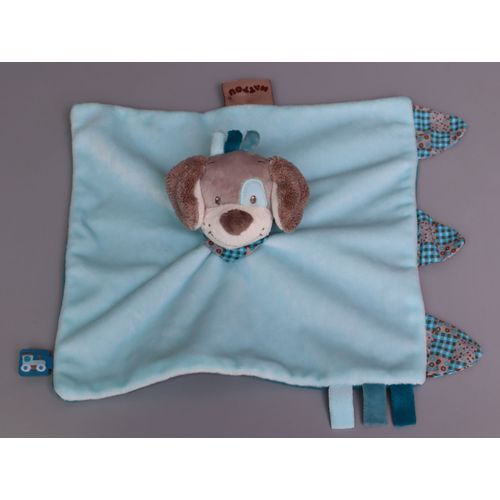 Doudou Chien Plat Bleu Vert Nattou