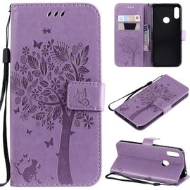 KAL-Coque Huawei Y6 2019, Etui Pochette Pu Cuir Portefeuille Housse Clapet Folio Livre Pliable Couvercle Rabattable Pour Huawei Y6 2019/Huawei Y6 Pro 2019/Honor 8A (Chat-Violet)