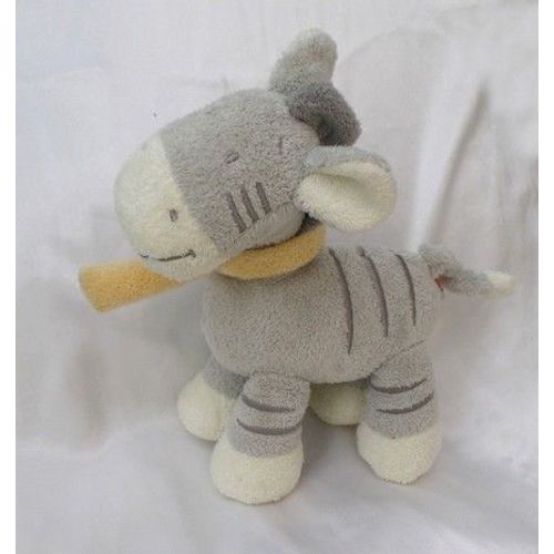 Doudou Peluche Cheval Zébre Gris Rayures Echarpe Jaune Nicotoy