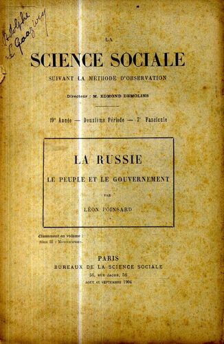 La Russie Le Peuple Et Le Gouvernement Par Leon Poinsard 1904 70 Pages Editions La Science Sociale