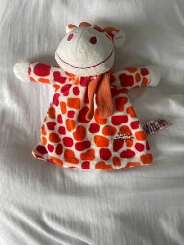 Doudou Peluche Tiamo Girafe Rouge Orange Grelot