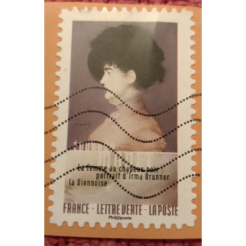 Timbre Oblitéré Lettre Verte La Femme Du Château Noir Coloré.