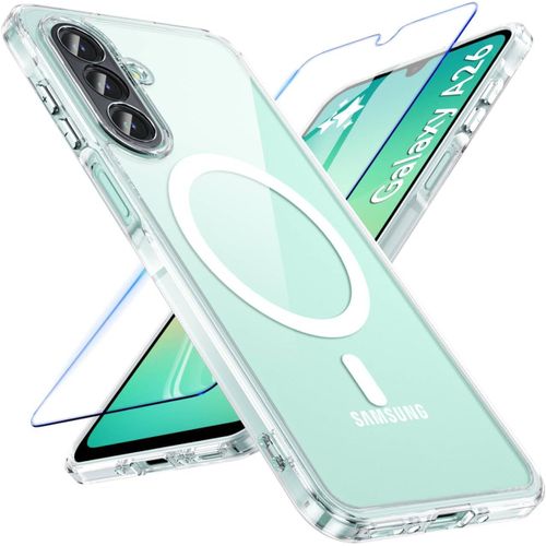 Magnétique Coque Pour Samsung Galaxy A26 5g, Coque Samsung A26 5g Avec Verre Trempé Protection Écran, Étui De Protection Antichoc Housse Case Pour Samsung Galaxy A26 (Transparent)