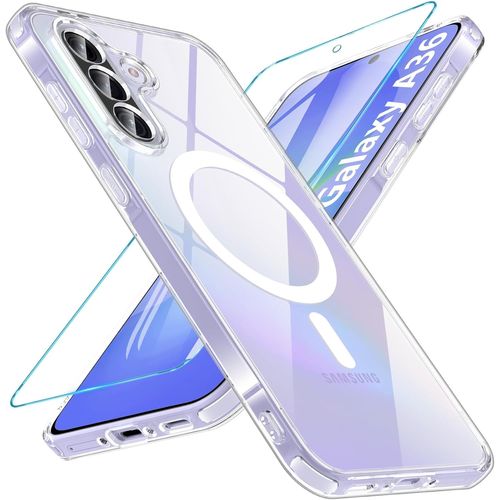 Magnétique Coque Pour Samsung Galaxy A36 5g, Coque Samsung A36 5g Avec Verre Trempé Protection Écran, Étui De Protection Antichoc Housse Case Pour Samsung Galaxy A36 (Transparent)