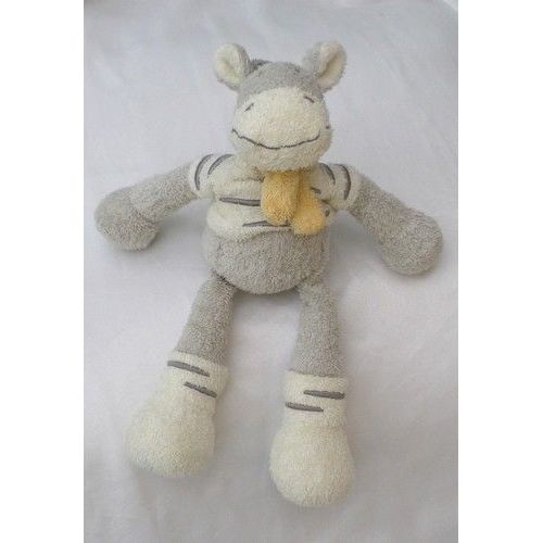 Doudou Peluche Zèbre Cheval Ane Girafe Gris Haut Blanc Echarpe Jaune Nicotoy