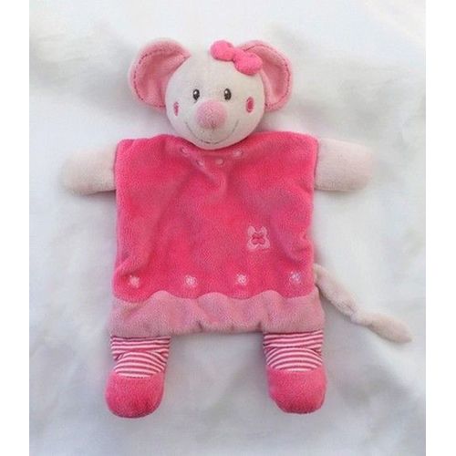 Doudou Peluche Plat Souris Rose Fleur Ronds Noeud Nicotoy