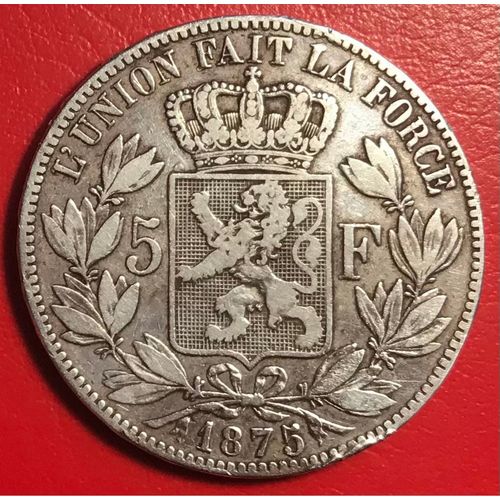 5 Francs - Leopold I I - 1875 - Belgique - Argent