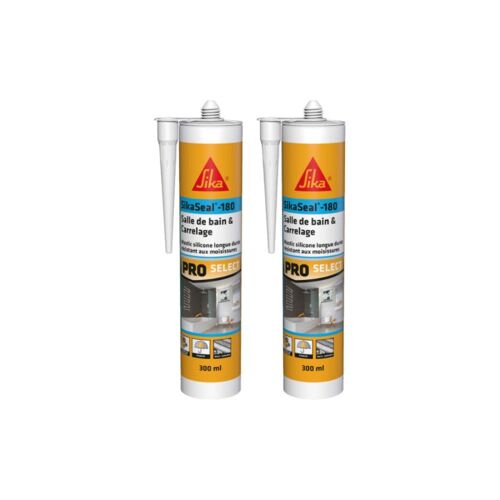 Lot de 2 mastics silicone SIKA Sikaseal-180 Salle de bain & carrelage - Blanc - 300ml