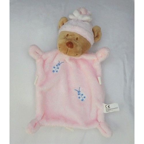 Doudou Plat Rectangle Ours Beige Rose Broderie Coccinelle Etiquettes Nicotoy
