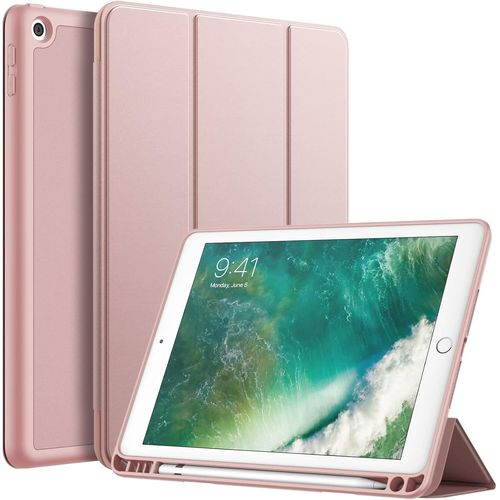 Tea-Coque Pour Ipad 9,7 Pouces (6ème/5ème Génération, 2018/2017) Avec Porte-Stylet, Étui Housse Mince Tablette Avec Dos En Tpu Souple, Réveil/Veille Automatique (Or Rose)