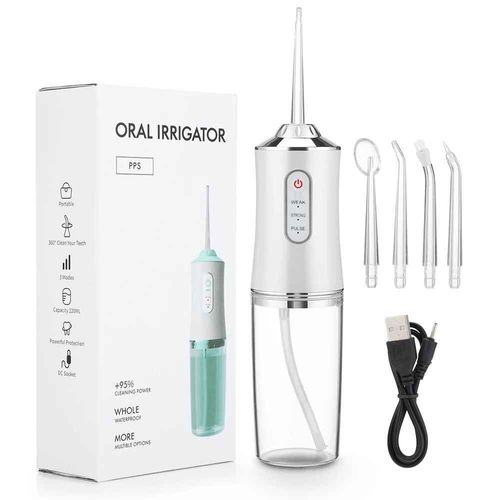 Irrigateur Buccal Portable,Hydropulseur Dentaire,Aste Par Usb,Jet D'eau,Cure-Dents,4 Embouts De Jet,220ml,3 Modes- White[C3875]