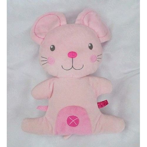 Doudou Peluche Semi Plat Souris Rose Croix Etiquettes Nicotoy