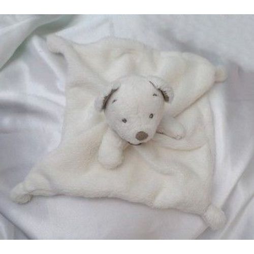 Doudou Peluche Plat Carré Ours Blanc Bandana Oreilles Taupe Simba Nicotoy
