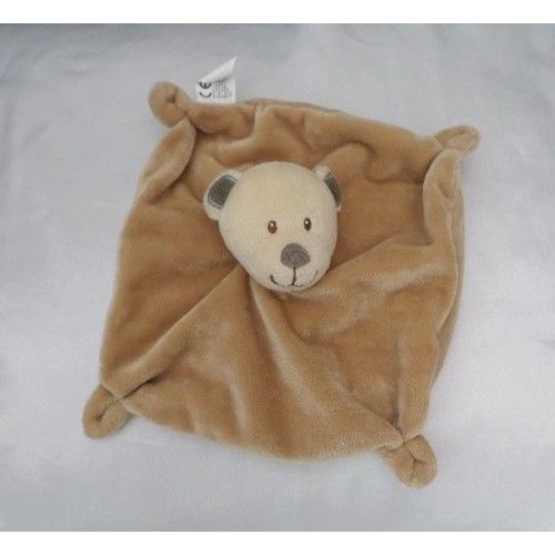 Doudou Peluche Plat Carré Ours Beige Ecru Nez Gris Nicotoy