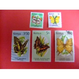 42 Kenya 1987 / Série Actuelle Papillon / Yvert 413+416+419+422+424 Fu