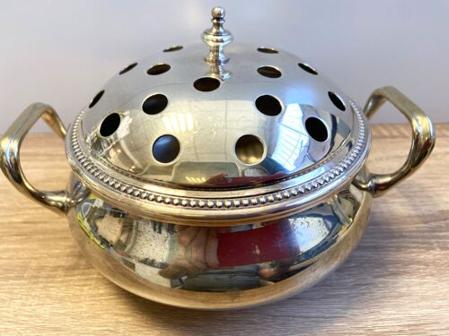 Ancienne Petite Soupière Centre De Table Bouquetière Laiton Bronze Argenté