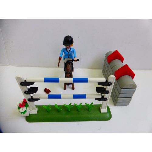 Playmobil Cavalière Cheval Et Saut D'obstacle Pour Écurie Ferme Château Ville Maison