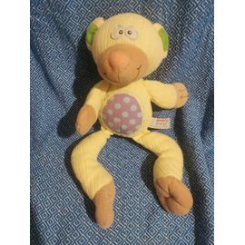 Doudou Peluche Ours Tissu Jaune Ventre Violet Rond Pois Bleu Aurora Baby