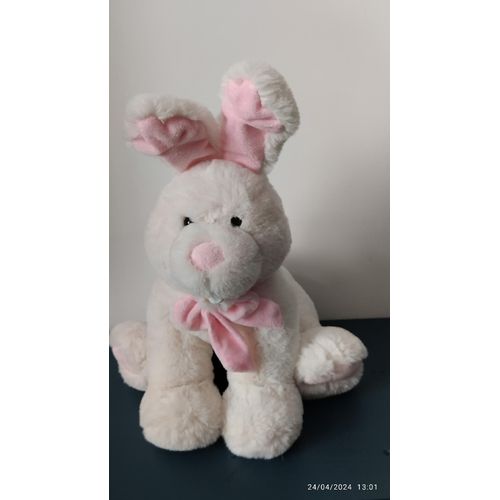 Peluche Doudou Lapin Blanc Cassé Et Rose Assis Auchan