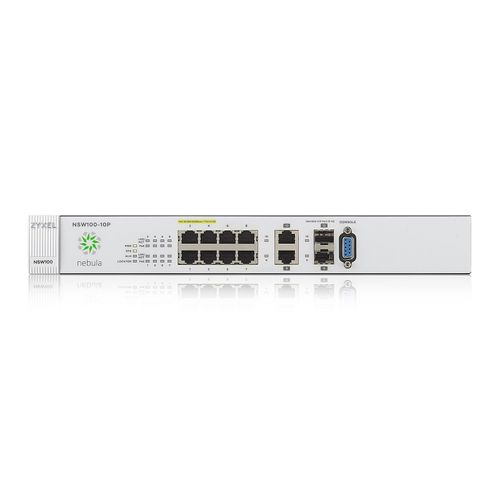 Zyxel Nebula NSW100-10P - Commutateur - Géré - 8 x 10/100/1000 (PoE) + 2 x SFP Gigabit combiné - Montable sur rack - PoE+ (180 W)