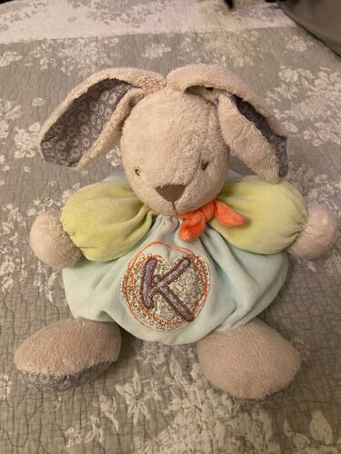 Doudou Kaloo Lapin Boule Turquoise Bras Vert Grelot