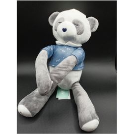 Peluche Doudou Panda T-shirt Bleu Coeur Attache Couverture Obaïbi Okaïdi