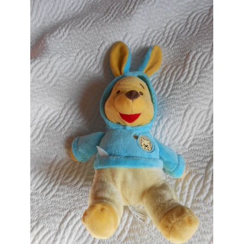 Doudou Winnie Pull Capuche Lapin Bleu Abeille Nicotoy Simba Disney 24cm Sans Les Oreilles Pois  