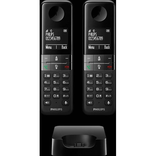 Téléphone sans fil Philips D450 Duo son HS mains libres Indicateurs à 3 barres charge & puissance du signal chiffres grandes tailles