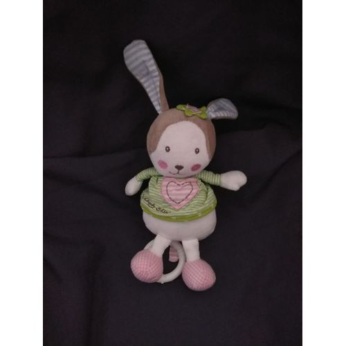 Doudou Musical Lapin Vert Rayé Rose Vichy Beaury Sleep Coeur Babysun