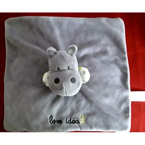 Doudou Hippopotame Plat Gris Blanc Jaune Love Idea Obaibi