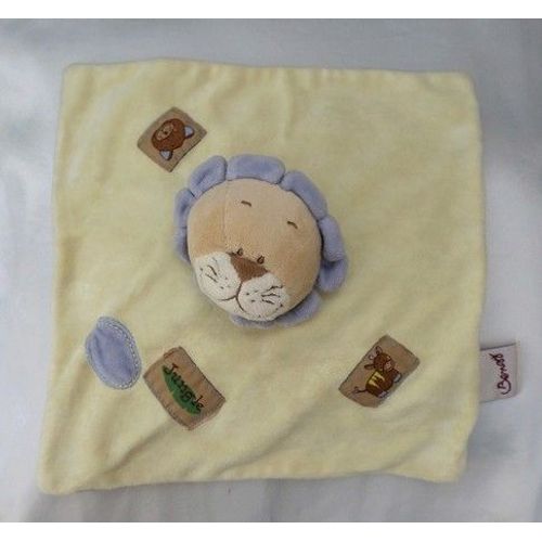 Doudou Peluche Plat Carré Lion Jaune Et Mauve Jungle Amtoys Bengy
