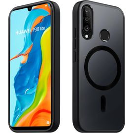 LORANKA-Coque Magnétique pour Huawei P30 Lite, Translucide Mat Étui pour P30 Lite Housse Arrière Rigide PC Anti Rayures TPU Anti-Chutes Antichoc Anti-Empreintes Digitales Protection Case, Noir