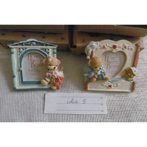 cadre porte photo céramique 70x65mm magnet ou à poser avec ourson en relief : lot de 2 blanc et bleu lot N° 5 GOTHIK 11966