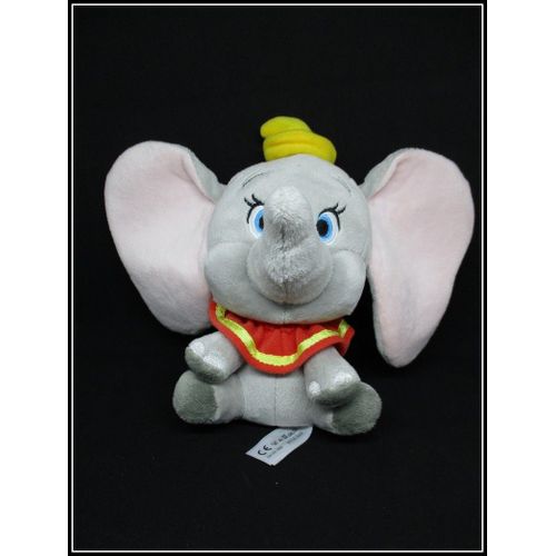 Doudou Peluche Dumbo Assis - Bonnet Jaune Et Colorette Rouge - Disney - Env. 20cm