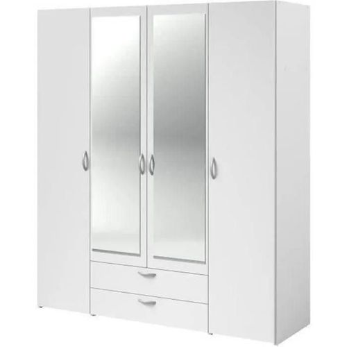 Armoire Varia - Décor Blanc - 4 Portes Battantes + 2 Miroirs + 2 Tiroirs - L 160 X H 185 X P 51 Cm - Parisot